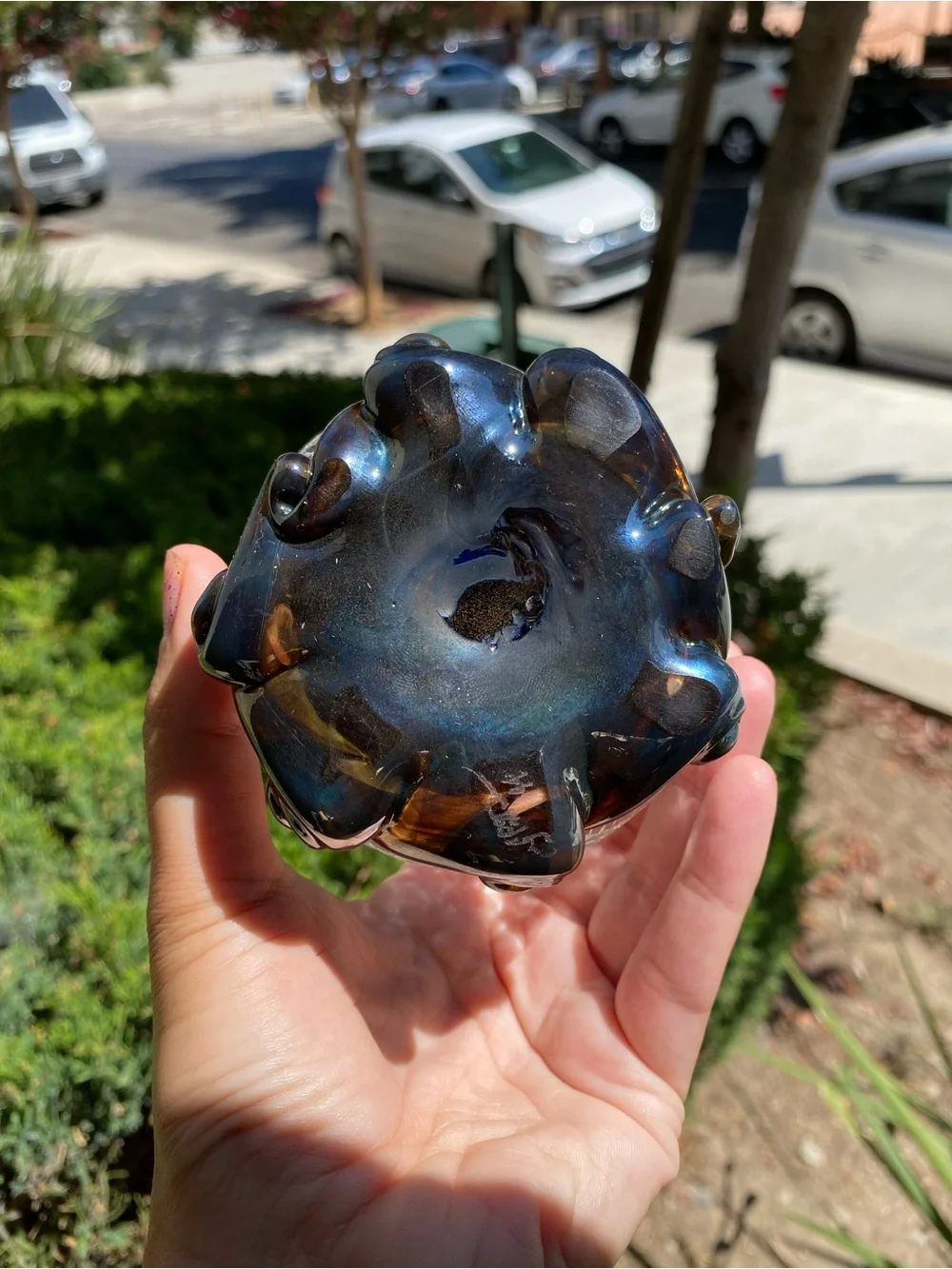 Glass Teardrop Decorative Vase with Blue Bronze Base